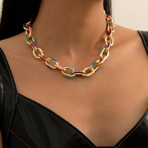 Thick Colorful Gold Chain Necklace