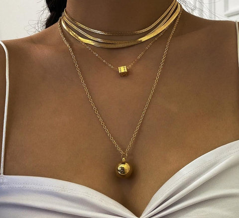 Multi Layered Gold Color Snake Chain Necklace