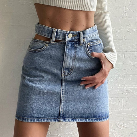 Isa Belted Cut Out Jean Skirt