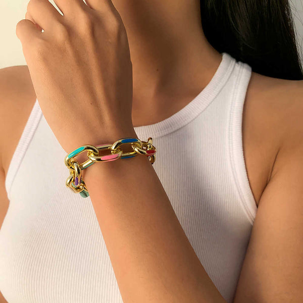 Thick Colorful Gold Chain Bracelet