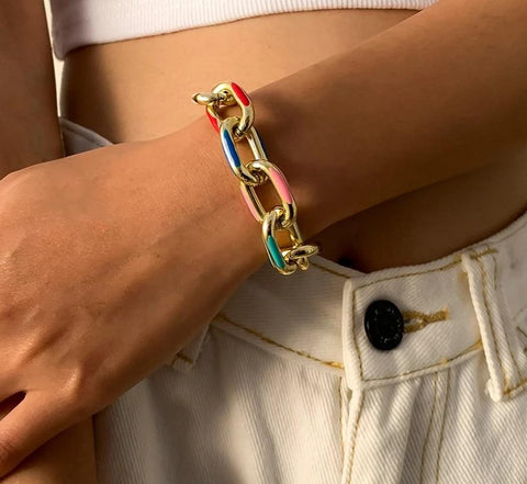 Thick Colorful Gold Chain Bracelet